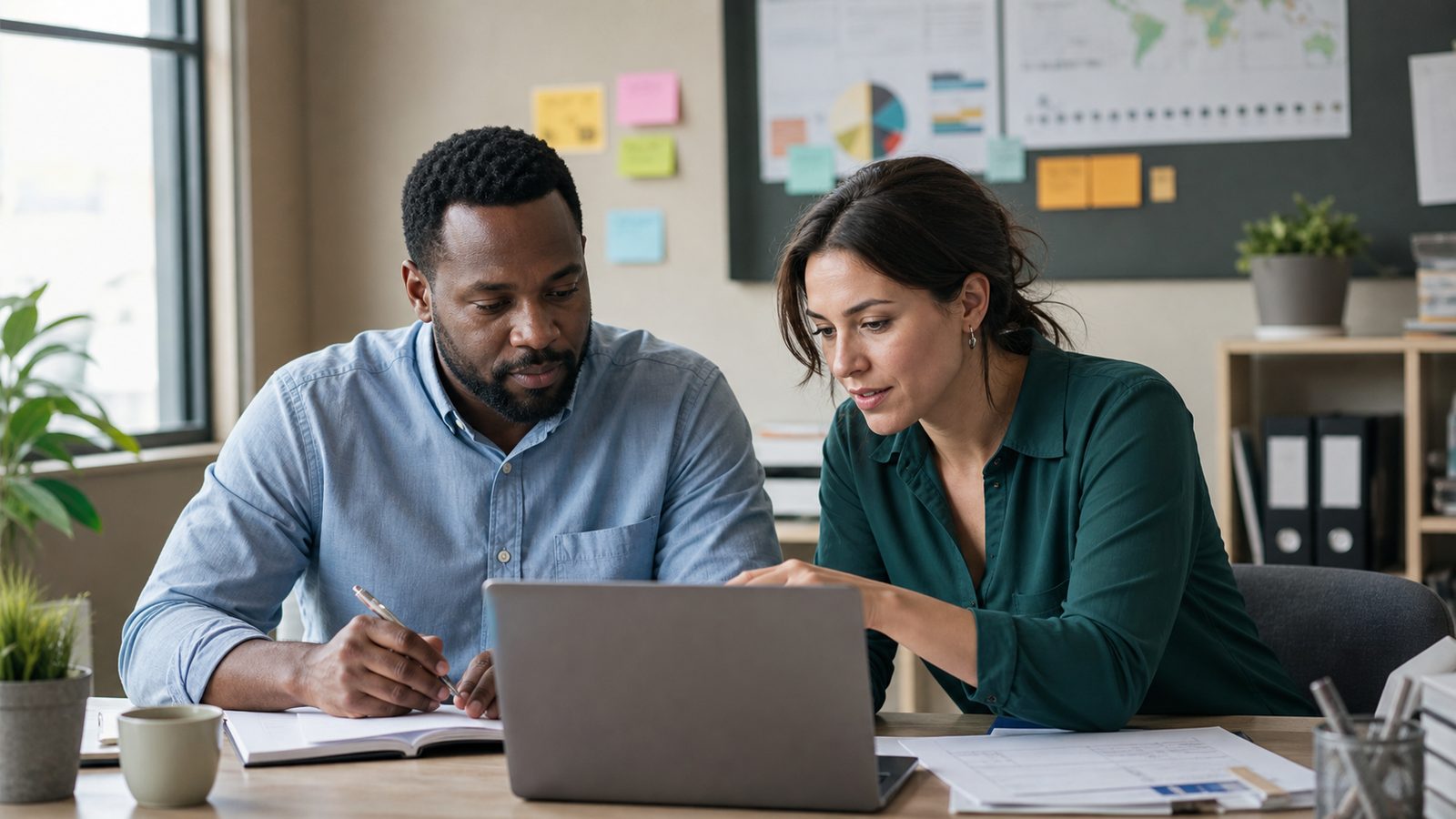 Nonprofit staff review donor records together in an office