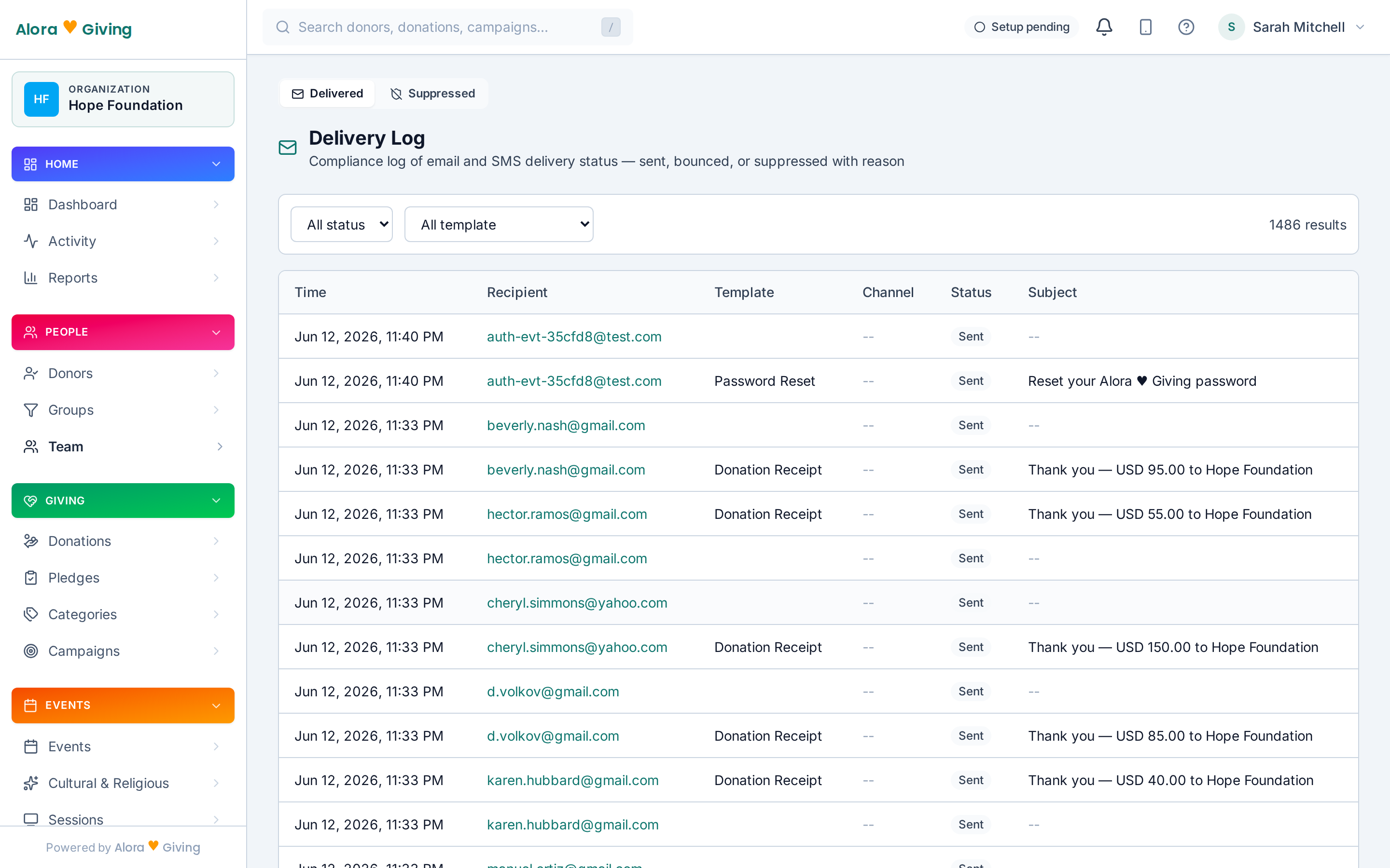 Email delivery log