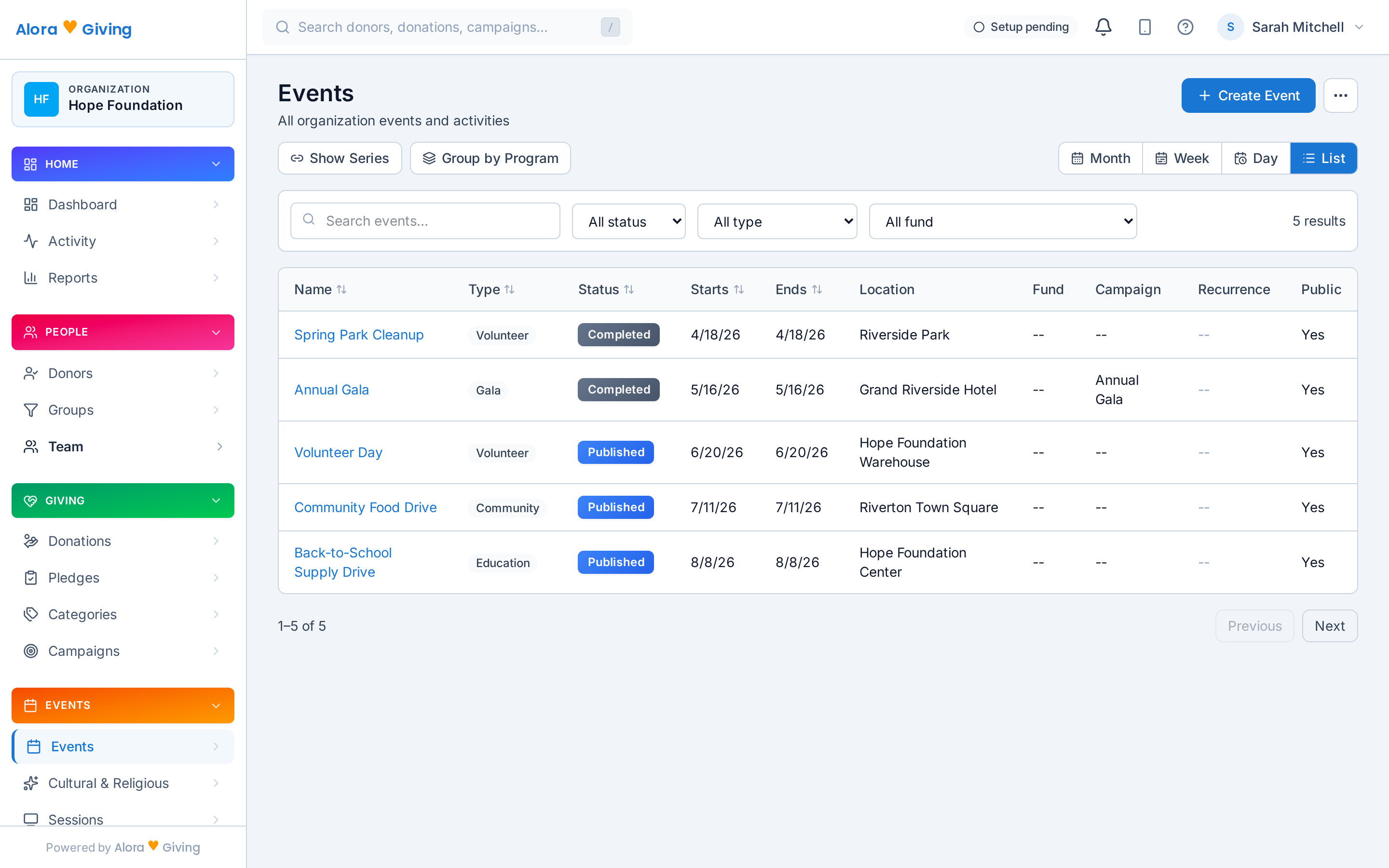 Events — programs, classes, and dinners with RSVP