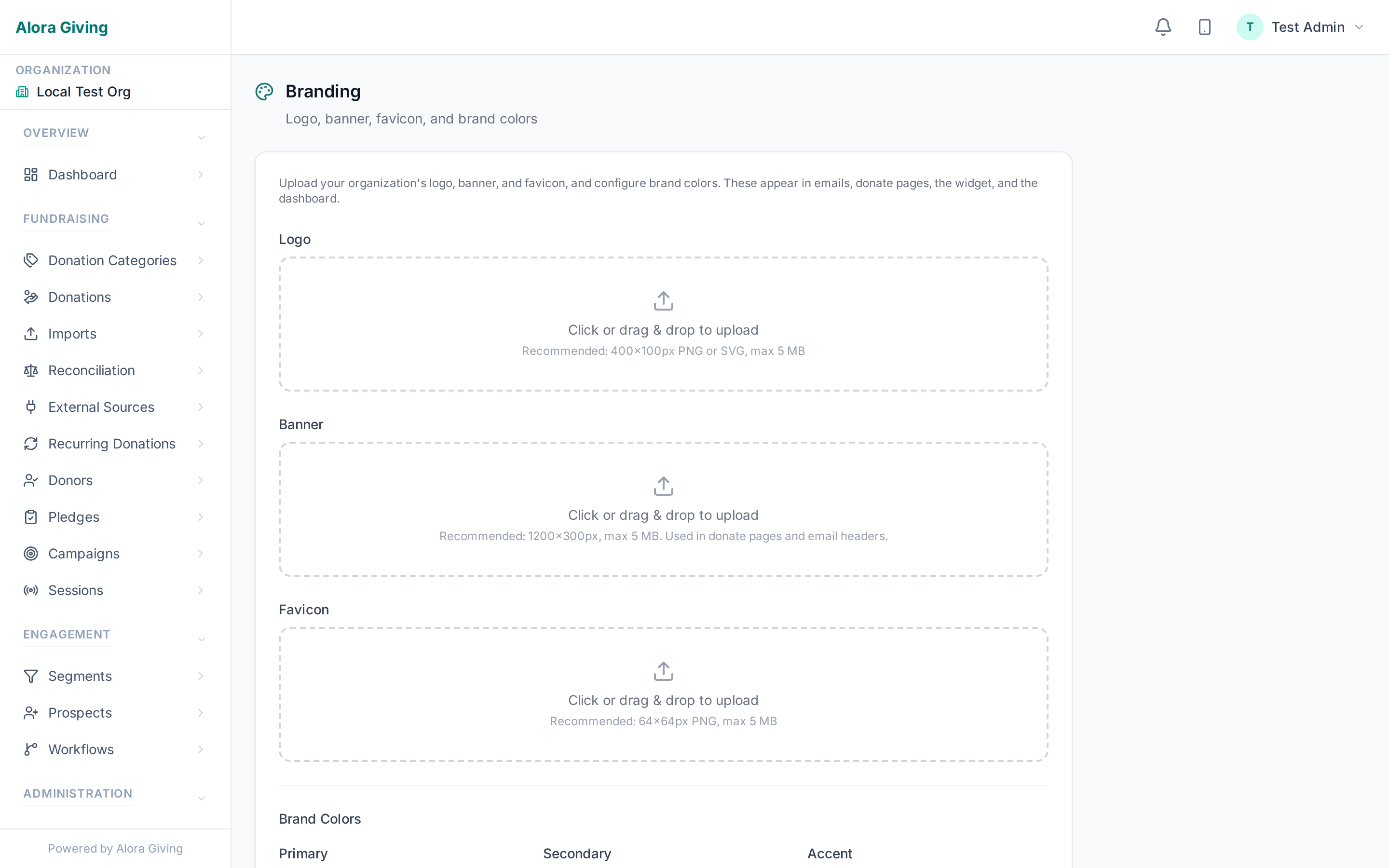 Branding settings for an organization